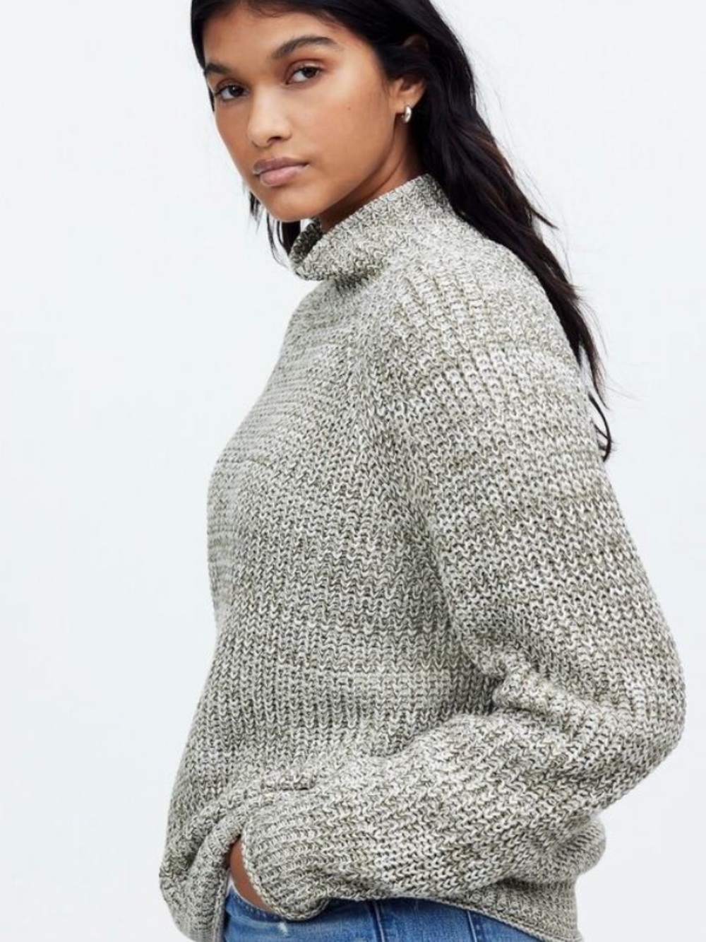 Madewell Olive Marled Knit Turtleneck Sweater - Gray